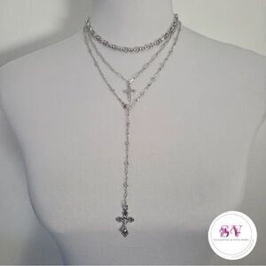 Elegant Silver Layered Cross Necklace